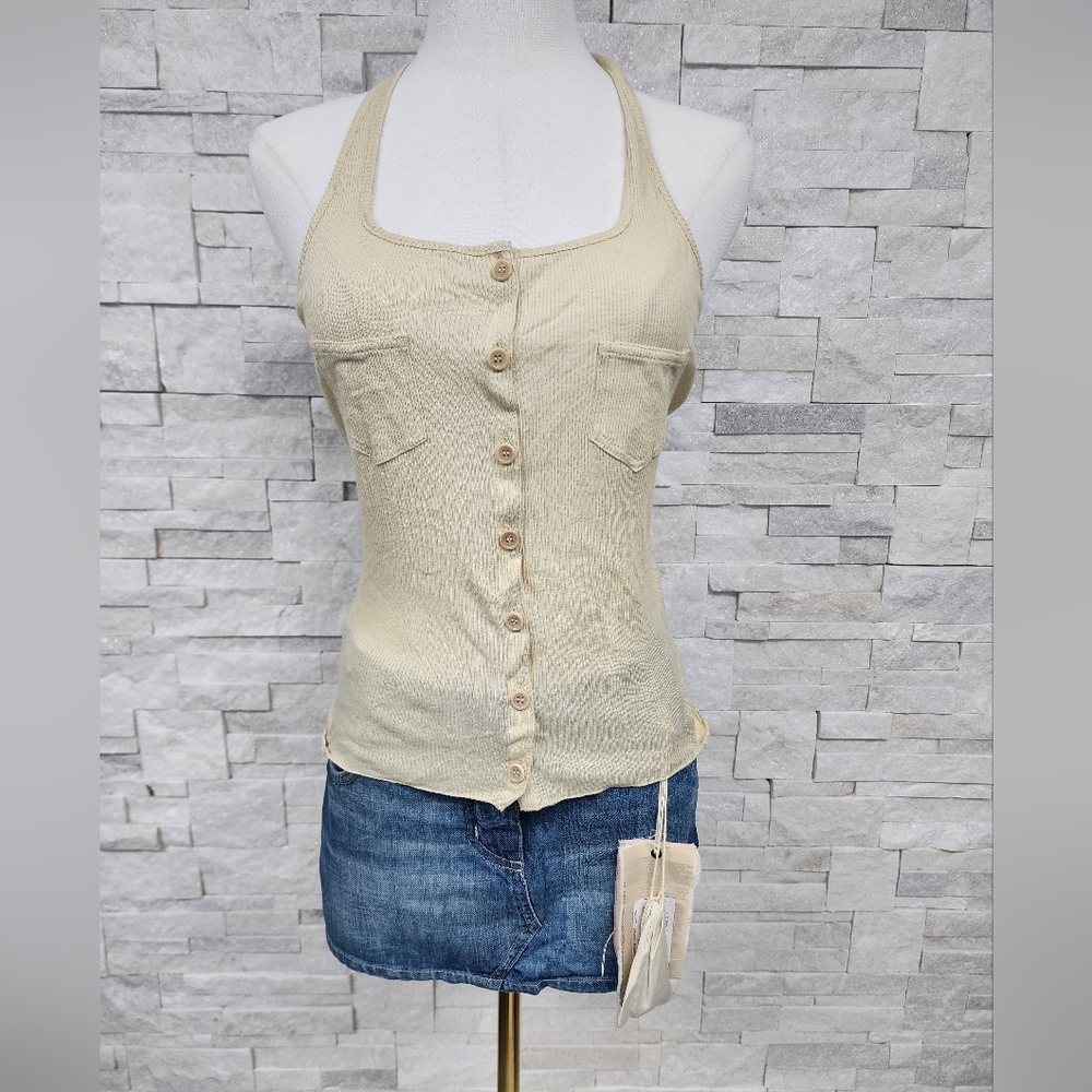 Patrizia Pepe Cream Top and Blue Denim Skirt Set